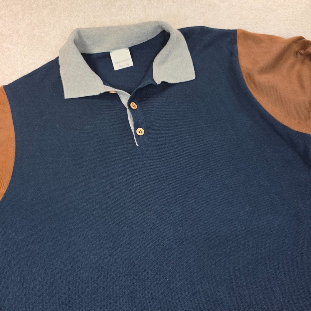 Primo Emporio Polo Shirt Mens L Blue Brown Colorblock Short Sleeve Italy Made
